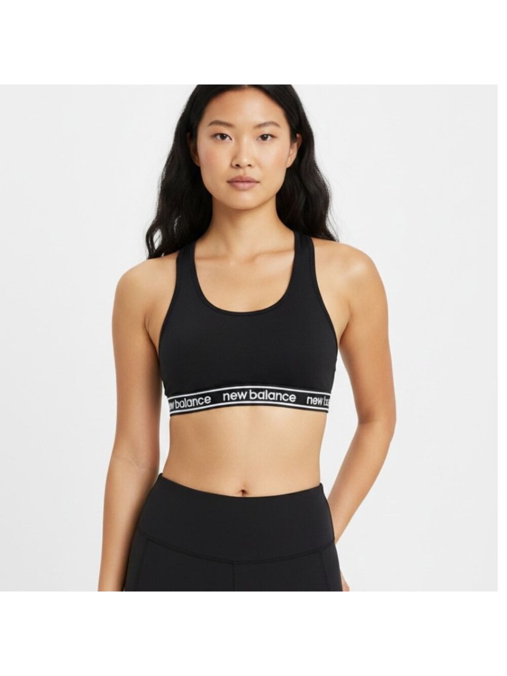 New Balance Womens XL Black Sports Bra Racerback Padded Logo Band Workout Gym
